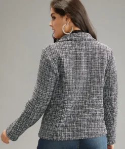 Gingham Texture Lapel Collar Metal Detail Jacket 16 Gingham Texture Lapel Collar Metal Detail Jacket -Clothing Shop 254516752 ih