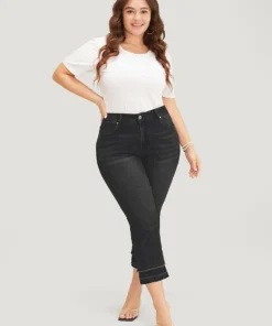 Bootcut Very Stretchy High Rise Dark Wash Fringe Detail Jeans -Clothing Shop 254586535 ae