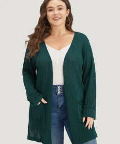 Solid Rib Knit Pocket Lightweight Tunic Cardigan -Clothing Shop 255088234 th 3bd506cd b101 4bff 886e b48cffc3ed8f