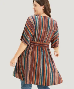 Striped Contrast Shirred Wrap High Low Hem Pocket Blouse -Clothing Shop 255498219 ki bf8b0f9e 123a 4997 9ae8 f9246f4be41c