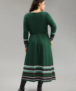 Striped Patchwork Contrast Crew Neck Dress -Clothing Shop 256250503 kx