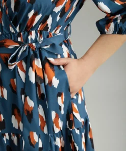 Allover Print Ruffle Layered Hem Wrap Belted Dress -Clothing Shop 256450660 on