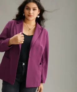 Static-Free Plain Suit Collar Pocket Blazer -Clothing Shop 256451464 gr