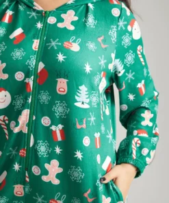 Christmas Graphic Hooded Pocket Sleep Jumpsuit -Clothing Shop 256712016 ph