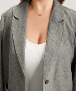 Solid Suit Collar Patched Pocket Blazer -Clothing Shop 257505582 ne