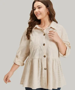 Plain Shirt Collar Button Through Ruffle Hem Pocket Coat -Clothing Shop 257543678 zj 41a9932f 7004 40f9 b070 f0d4fd584d30