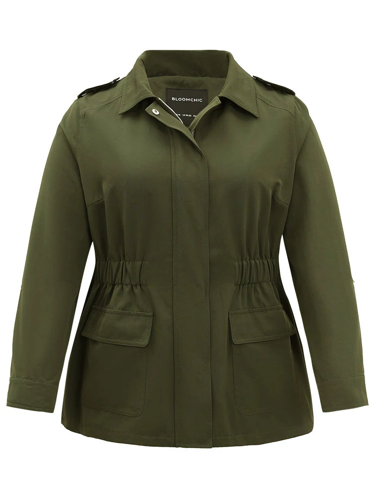 Solid Elastic Waist Zipper Fly Flap Pocket Coat 11 Solid Elastic Waist Zipper Fly Flap Pocket Coat - Image 9