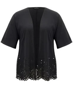 Plain Laser Cut Open Front Scalloped Trim Kimono 17 Plain Laser Cut Open Front Scalloped Trim Kimono -Clothing Shop 25791909 tq