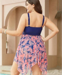 Floral Patchwork Hanky Hem Ruched Detail Swim Dress -Clothing Shop 258046938 wd
