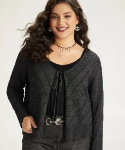 Supersoft Essentials Halloween Plain Hollow Out Ties Open Front Cardigan