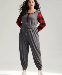 Plaid Patchwork Pocket Button Up Bowknot Jumpsuit 13 Plaid Patchwork Pocket Button Up Bowknot Jumpsuit -Clothing Shop 258174478 nx