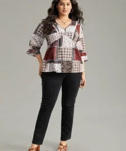 Moroccan Print Lace Panel Ruffles Frill Trim Blouse 12 Moroccan Print Lace Panel Ruffles Frill Trim Blouse -Clothing Shop 258407850 lh