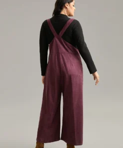 Plain Button Up Adjustable Straps Jumpsuit -Clothing Shop 258557298 oy