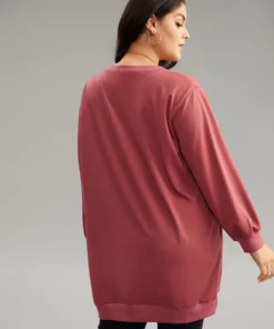 Solid Rib Knit Hem High Low Hem Sweatshirt 15 Solid Rib Knit Hem High Low Hem Sweatshirt -Clothing Shop 258905857 dq