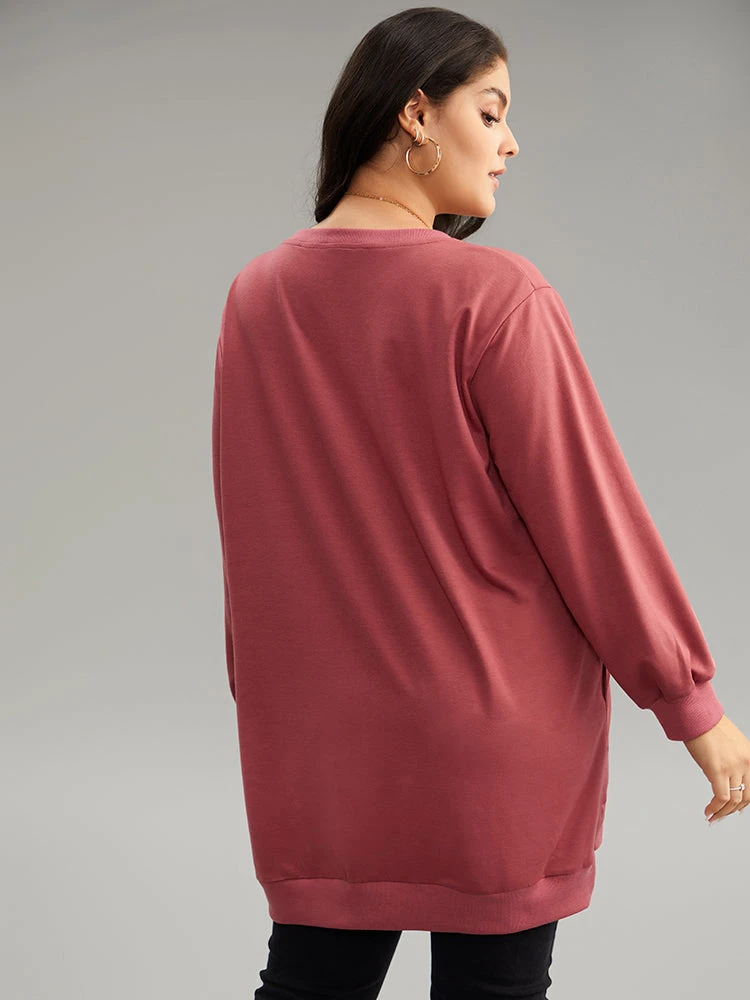 Solid Rib Knit Hem High Low Hem Sweatshirt 7 Solid Rib Knit Hem High Low Hem Sweatshirt - Image 5