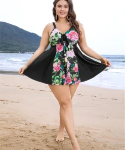 Floral Patchwork Ruffle Knotted Swim Dress -Clothing Shop 259453547 nj