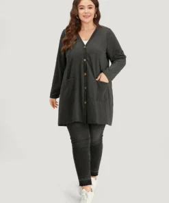 Halloween Plain Pocket Asymmetrical Hem Coat -Clothing Shop 259890905 mu
