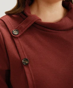 Rib Knit Mock Neck Wrap Pocket Button Detail Sweatshirt 15 Rib Knit Mock Neck Wrap Pocket Button Detail Sweatshirt -Clothing Shop 259977542 mj