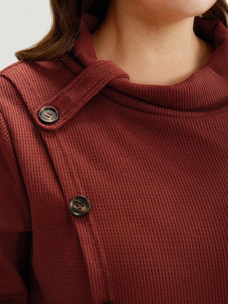 Rib Knit Mock Neck Wrap Pocket Button Detail Sweatshirt 8 Rib Knit Mock Neck Wrap Pocket Button Detail Sweatshirt - Image 6