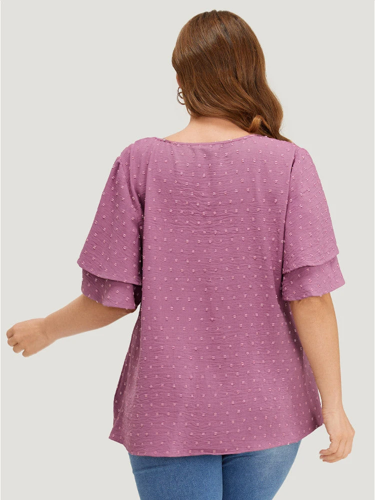 Plain Ruffle Tiered Sleeve V Neck Polka Dot Blouse 7 Plain Ruffle Tiered Sleeve V Neck Polka Dot Blouse - Image 5