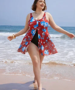 Floral Print Split Front Ruched A Line Swim Dress -Clothing Shop 260089274 dq 123f490b c882 4fe3 8930 092cf0e2f107