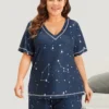Star Print Stitch V Neck Sleep Top 2 Star Print Stitch V Neck Sleep Top -Clothing Shop 260843340 vi