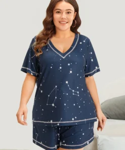 Star Print Stitch V Neck Sleep Top
