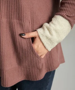 Waffle Knit Pocket Hooded Patchwork Sweatshirt -Clothing Shop 261344343 dt 1294a32d 3616 4f06 8688 60c68bc38549