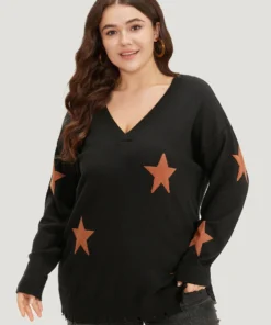 Halloween Supersoft Essentials Star V Neck Distressed Hem Pullover