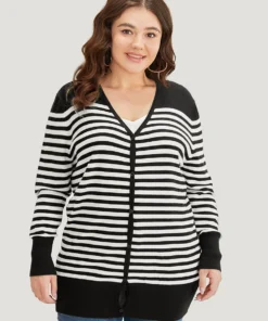 Supersoft Essentials Striped Patchwork Elastic Cuffs Cardigan 14 Supersoft Essentials Striped Patchwork Elastic Cuffs Cardigan -Clothing Shop 261851501 sc