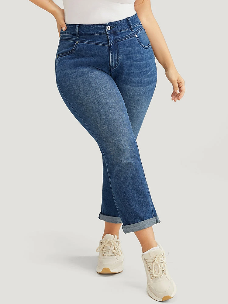 Very Stretchy High Rise Medium Wash Roll Hem Jeans 5 Very Stretchy High Rise Medium Wash Roll Hem Jeans - Image 3