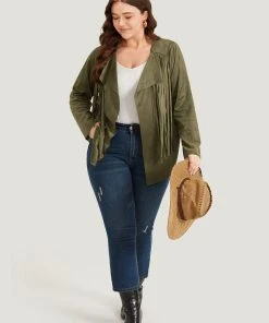 Plain Tassel Trim Open Front Jacket -Clothing Shop 26236362 ix