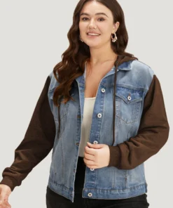 Hooded Patchwork Flap Pocket Denim Jacket -Clothing Shop 262481351 gz 110e8466 86f6 40dc b6c5 46ac46f6e776