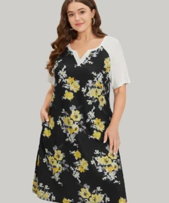 Supersoft Essentials Floral Print Notched Pocket Raglan Sleeve Dress