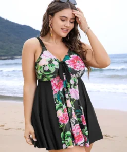 Floral Patchwork Ruffle Knotted Swim Dress -Clothing Shop 262717862 za