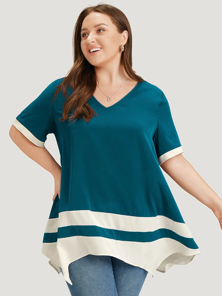 Anti-Wrinkle Two Tone Hanky Hem Blouse 13 Anti-Wrinkle Two Tone Hanky Hem Blouse - Image 11