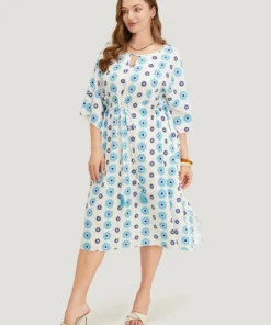 Floral Batwing Sleeve Keyhole Knotted Neck Split Dress -Clothing Shop 263174560 oq 507f9583 f078 45e8 8532 17e8e879af2d