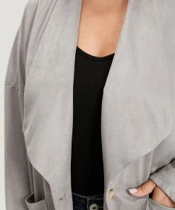 Solid Lapel Collar Patched Pocket Faux Suede Coat -Clothing Shop 263234159 do ff67c00c 20c0 45d7 9db9 a16db460573d