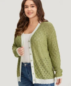 Two Tone Patchwork Cut Out Button Down Cardigan 24 Two Tone Patchwork Cut Out Button Down Cardigan -Clothing Shop 263441292 wc