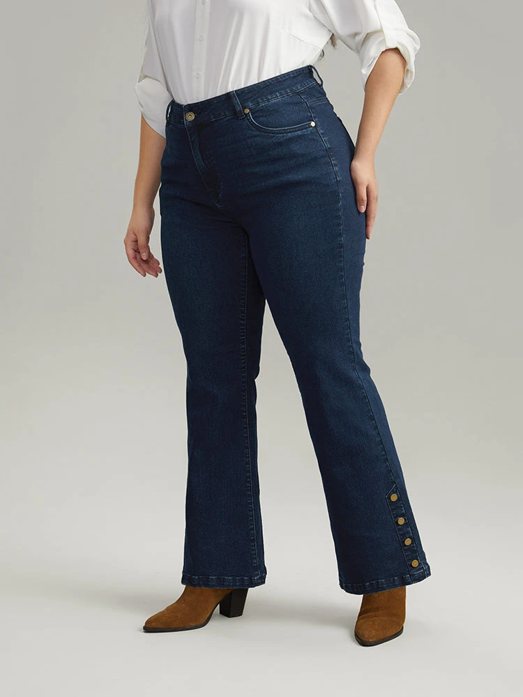 Plain Button Detail Flare Leg Full Length Jeans 4 Plain Button Detail Flare Leg Full Length Jeans - Image 2