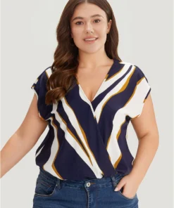 Water Ripple Surplice Neck Dolman Sleeve Bodysuit