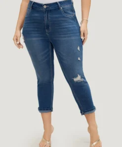 Very Stretchy High Rise Dark Wash Ripped Detail Cropped Jeans 14 Very Stretchy High Rise Dark Wash Ripped Detail Cropped Jeans -Clothing Shop 264413865 sv