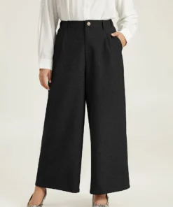 Plain Wide Leg Elastic Waist Pocket Pants -Clothing Shop 264631208 ee