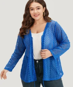 Plain Knot Lace Mesh Hollow Out Jacket 15 Plain Knot Lace Mesh Hollow Out Jacket -Clothing Shop 264999436 tp
