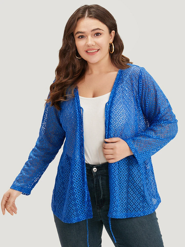 Plain Knot Lace Mesh Hollow Out Jacket 8 Plain Knot Lace Mesh Hollow Out Jacket - Image 6