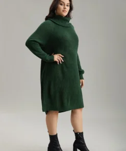 Solid Plisse Turtle Neck Knee Sweater Dress 11 Solid Plisse Turtle Neck Knee Sweater Dress -Clothing Shop 265177034 yj