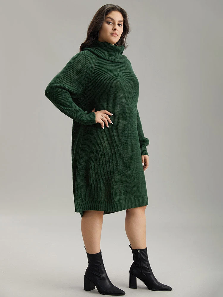 Solid Plisse Turtle Neck Knee Sweater Dress 5 Solid Plisse Turtle Neck Knee Sweater Dress - Image 3