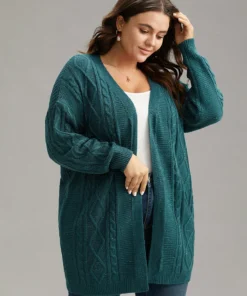 Plain Cable Knit Luxe Open Front Cardigan 12 Plain Cable Knit Luxe Open Front Cardigan -Clothing Shop 26541118 pf