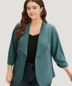 Plain Lapel Collar Gathered Blazer 14 Plain Lapel Collar Gathered Blazer -Clothing Shop 26567987 gm