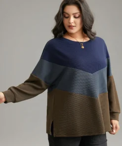 Colorblock Rib Knit Drop Shoulder Sweatshirt -Clothing Shop 265781911 hq